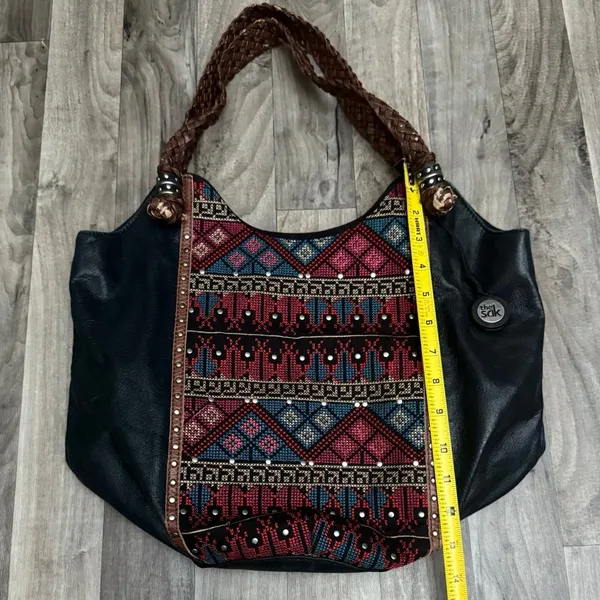 The Sak Indio Tribal Bohemian Embroidered Leather Hobo Bag - Image 2