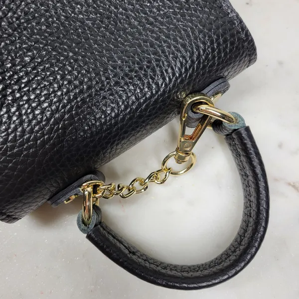 Vintage Italian Mini Black Leather Top Handle Bag Gold Buckle Made in Italy - Image 11