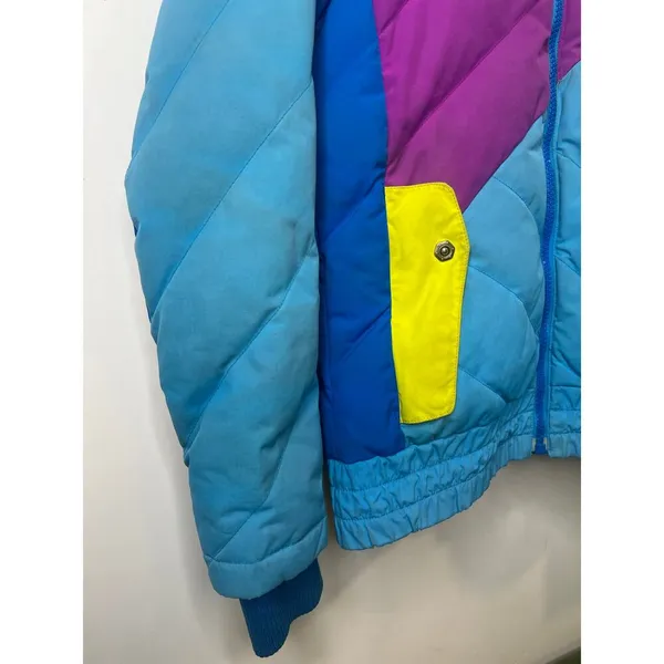Rare vintage The North Face Jitterbug down jacket in bold blue, pink and yellow - Image 8