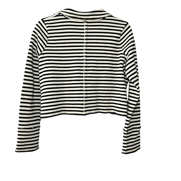 Free People Striped Knit Blazer Jacket M Black White Nautical Y2K Inspired - Image 3