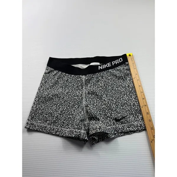 Nike Pro Women Leopard Print Compression Shorts Black White Size L 3in‎ Inseam - Image 2