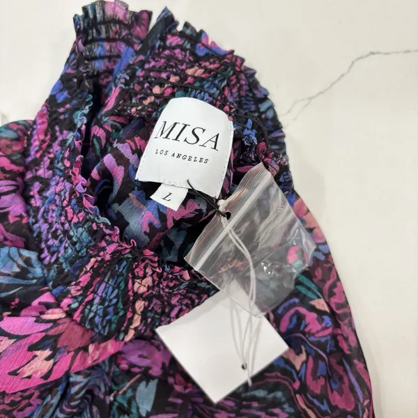 Misa Los Angeles Dress Size Large Sheer Smocked Mini Purple New With Tags - Image 7