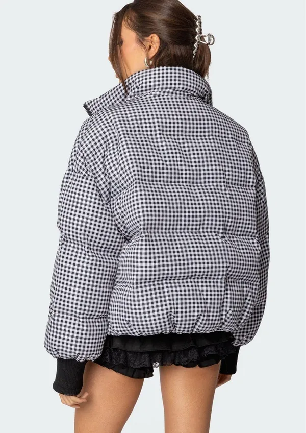 Edikted oversized, gingham puffer coat - Image 2