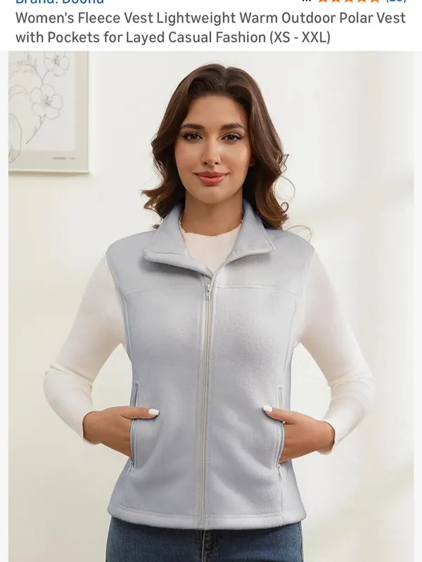 Light Gray Women’s Zip-Front Fleece Vest - Image 2