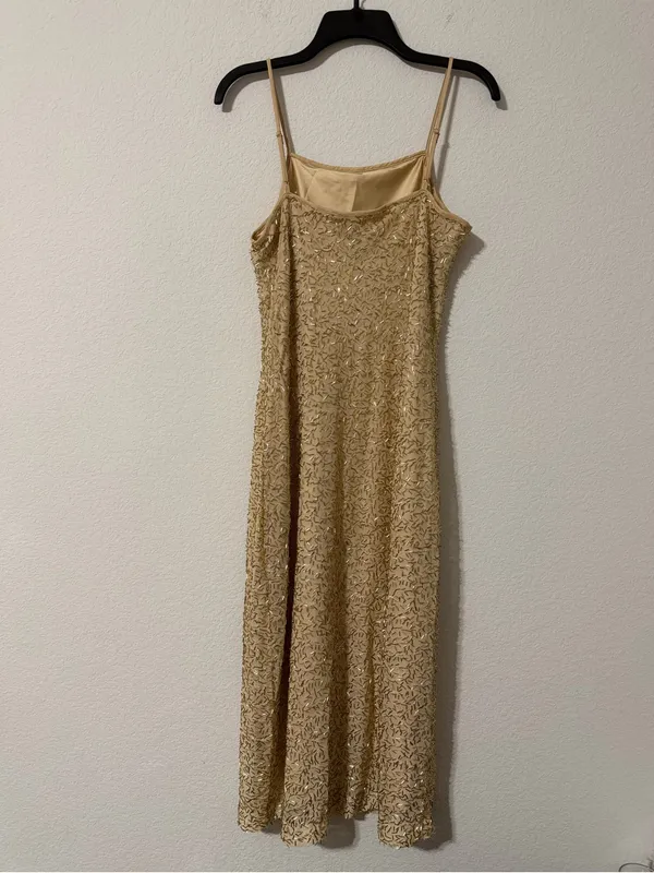 Donna Karan New York Bugle Beaded Slip Dress in Champagne Gold, Size M, NWT - Image 6