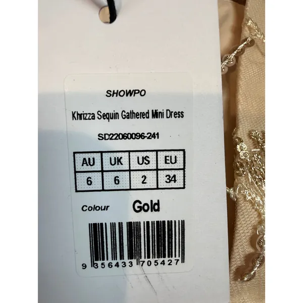 Showpo NWT Khrizza Sequin Gathered Mini Dress Gold Size 2 Eras Tour Taylor Swift - Image 6