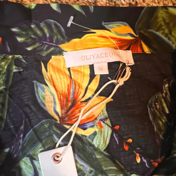 Olivaceous Women's Medium Tropical Print Button Down Short‎ Sleeve Shirt - Image 2