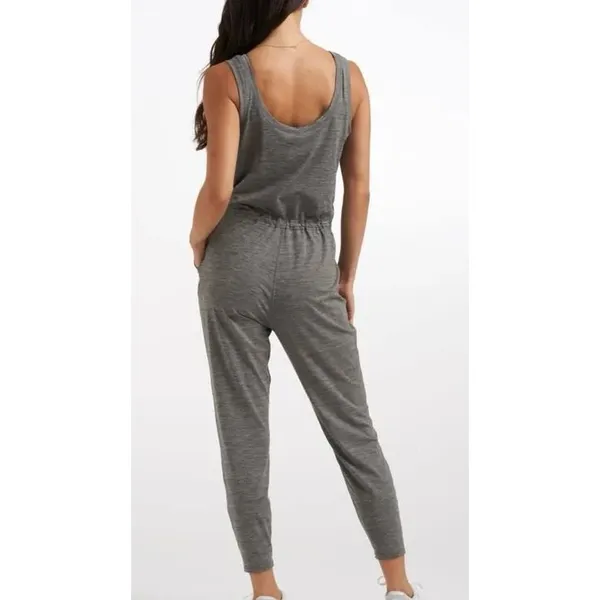 Vuori Lux Harem Jumpsuit Heather Grey Sleeveless Drawstring Pockets Large - Image 2