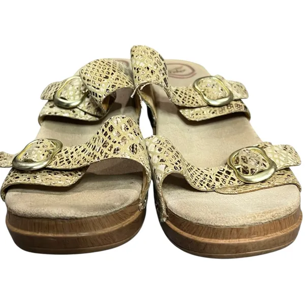 Dansko‎ Sophie Wedge Sandals 11-11.5 Beige Snakeskin Leather Slip On Clogs Shoes - Image 5