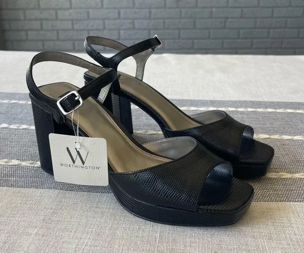 NWT Worthington Lessing Block Heel Sandals Square Toe Black Size 7.5 - Image 2
