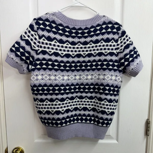 NEW Ann Taylor purple blue acrylic soft knit patterned short sleeve crop sweater - Image 6
