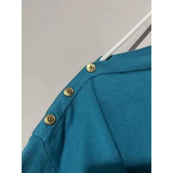 LAUREN Ralph Lauren Sweater Womens Med Blue Black Stripe Pullover Gold buttons - Image 2