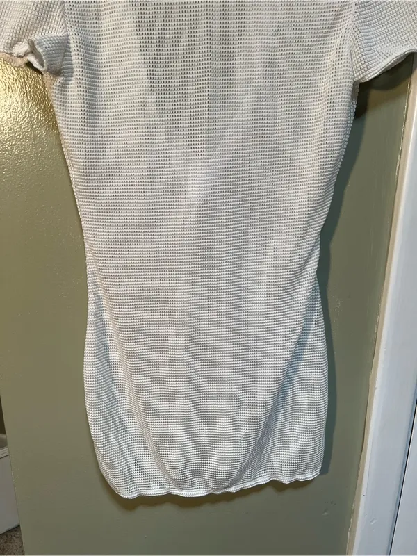 Womens Size Small Crochet Cover Up Beach Dress Short Sleeve V-Neck White Stretch - Image 10