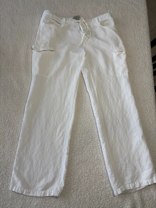 Streetwear Society White Linen Cargo Pants Wide Leg Y2K Drawstring size M - Image 2