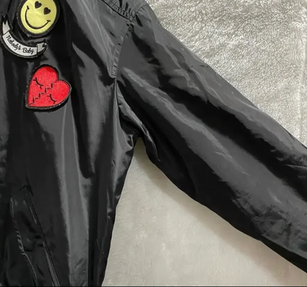 EXPRESS Black Bomber Jacket w/ patches Size M (Like New) - Image 3