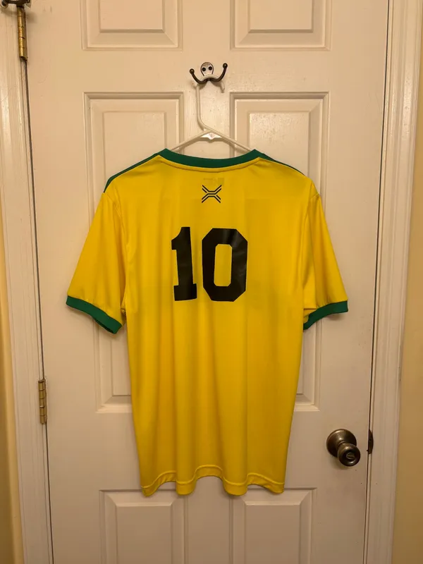Brazil #10 International FIFA Yellow and Green Xara Soccer Jersey - Image 2