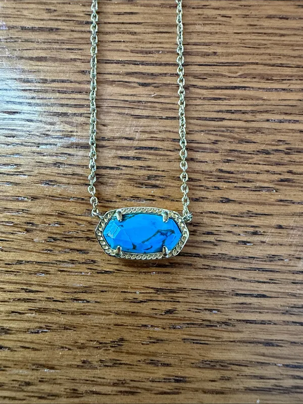 Kendra Scott Gold Chain Necklace with Turquoise Stone Pendant - Image 3
