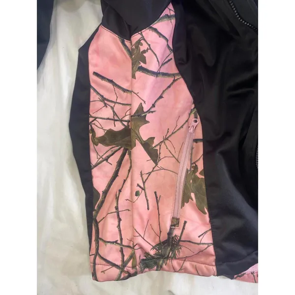 Trail Crest Woman Black Med Pink Camo Full Zip Softshell Jacket Hunt Hike - Image 5