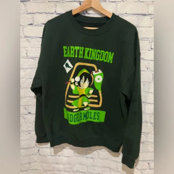 Avatar Earth Kingdom Badgermoles Sweatshirt Size L Green Long Sleeve - Image 2
