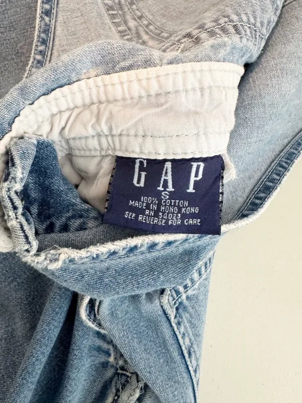 Gap Vintage Overalls Size Small Blue Rigid Denim Relaxed Straight Leg Distressed - Image 8