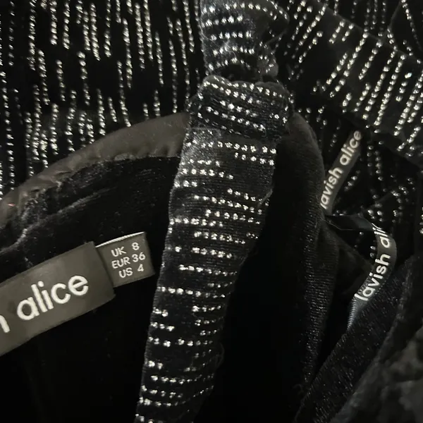Lavish Alice Altered Crystal Velvet Mini Dress Black Metallic Corset Drape Sz 4 - Image 8
