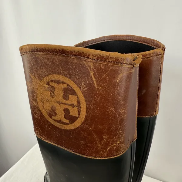 Tory Burch Leather Rubber Diana Equestrian Riding Boots in‎ Black Brown Size 8 - Image 8