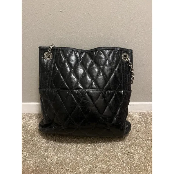 Vintage Coach Poppy Leather Slim Tote Bag‎ Sliding Chain Strap Purse Handbag Blk - Image 14
