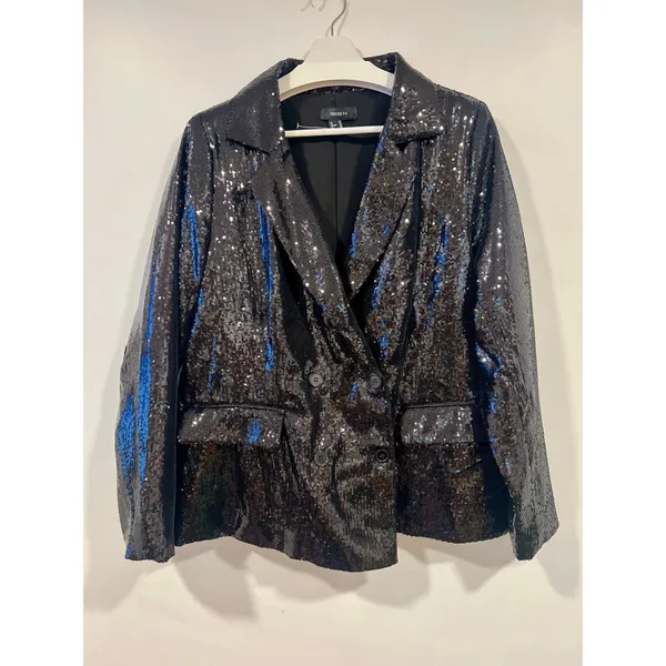 Forever 21 Black Sequin Blazer Disco Glam Oversized 14/16 - Image 2