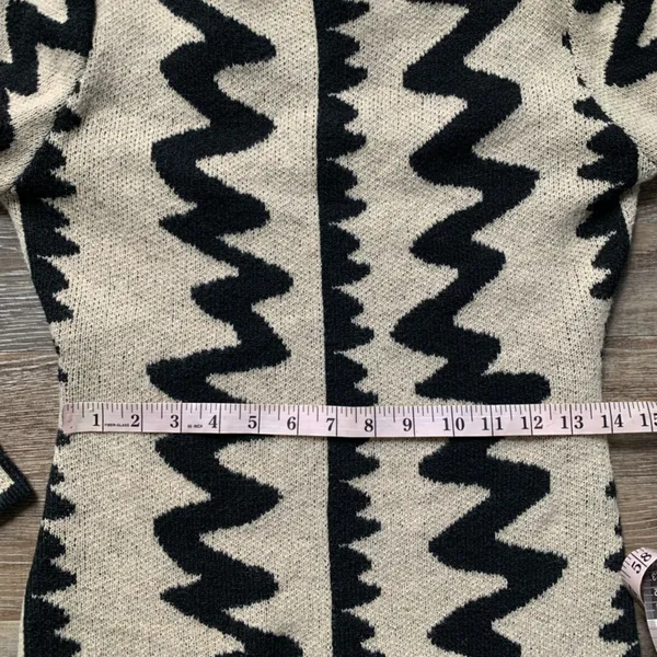 SHEIN Black & Cream Bodycon Knit Midi Dress M - Image 5