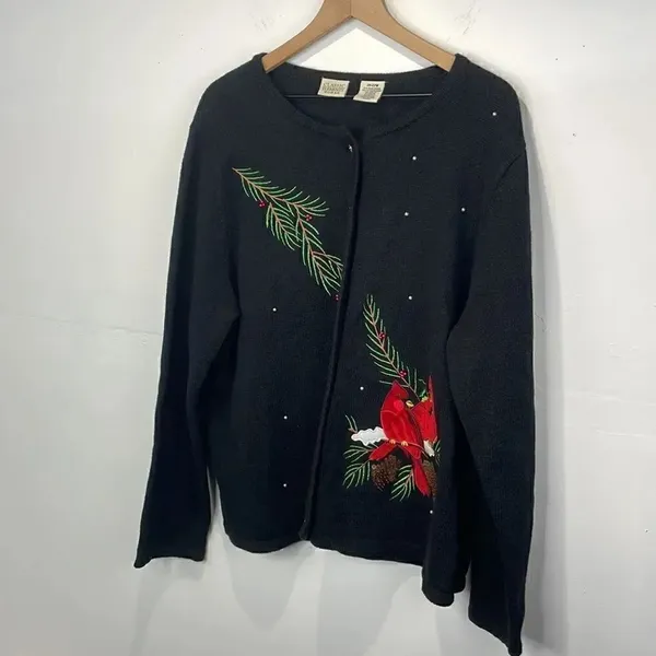 Classic Elements Woman Holiday Sweater Black Cardigan size 20-22W Vintage - Image 3