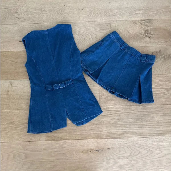 Peppermayo Vest Born for Bordeaux & Mini Skirt Ashlyn Set Denim Size US0 Blue - Image 4