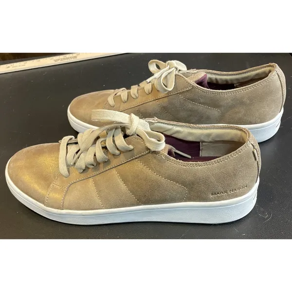 Mark Nason Womens 8.5 Sneakers Gold Metallic Leather Low Top Lace‎ Up Preppy - Image 5