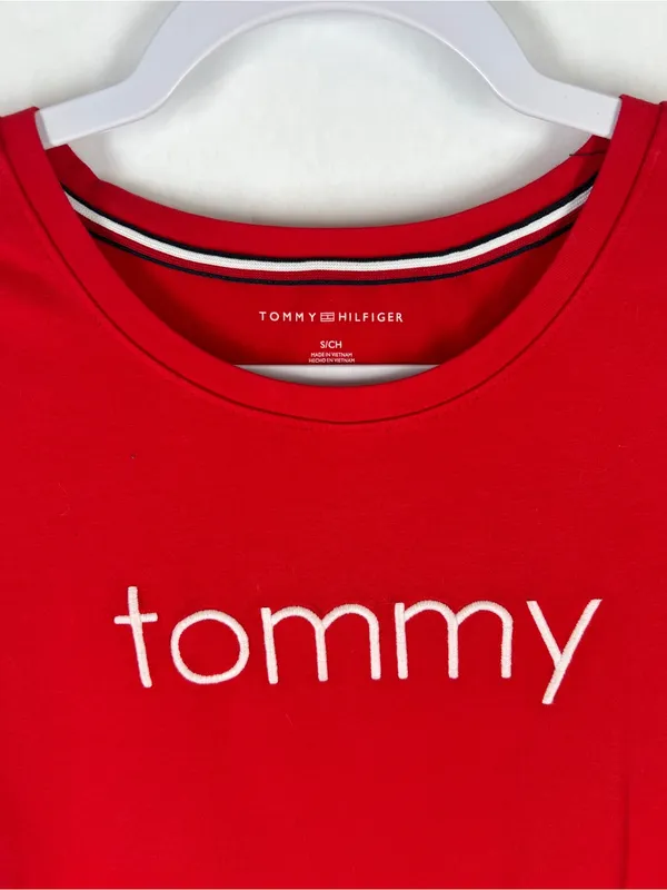 Tommy‎ Hilfiger Red Logo T-Shirt Dress Women’s Small Side Stripe Stretch Mini - Image 2