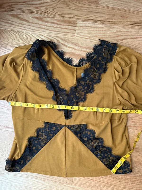 Anthropologie Lace Trim Peplum Top Mustard Black XL Romantic Boho - Image 10
