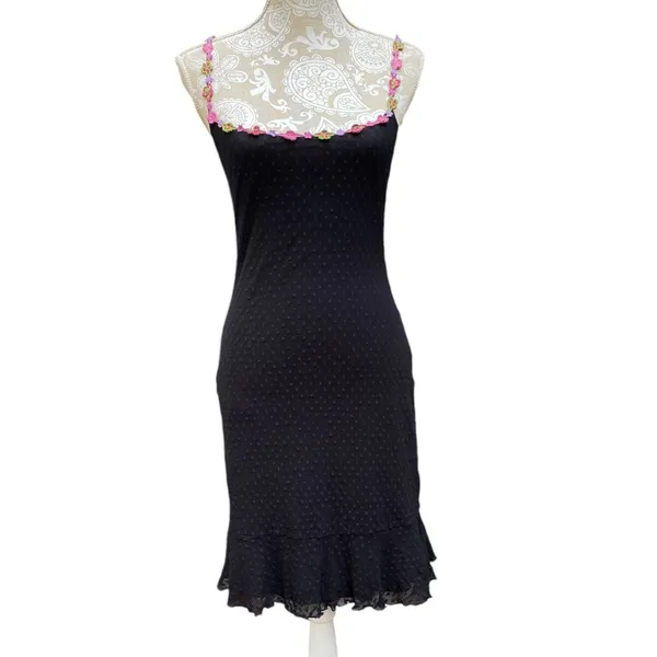 Whimsigoth Betsey Johnson Y2K Swiss Dot Slip Dress Pink Flowers NWT M - Image 3