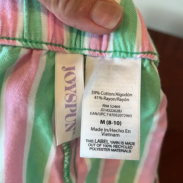 Pajama Shorts Pink Lime Green Striped Size M - Image 4
