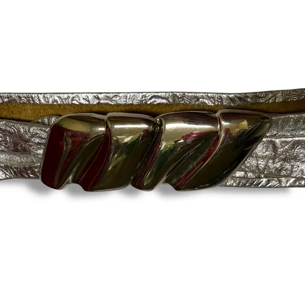 Vintage Silver‎ Leather Adjustable Belt with Removable Buckle Floral Western - Image 4