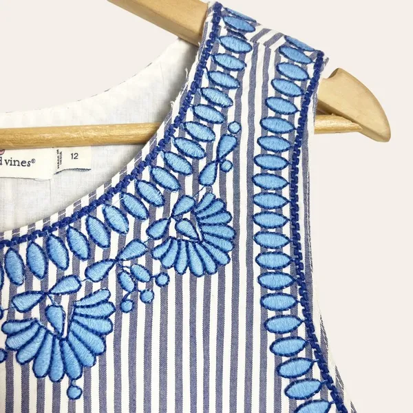 Vineyard Vines Floral Striped Embroidered Shift Dress Size 12 - Image 2