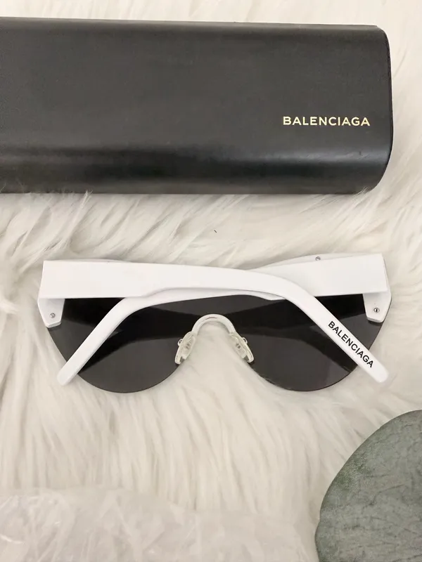 Balenciaga Shield Sunglasses in Black with White Accents - Image 3
