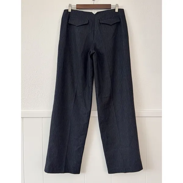 Free People Pinstripe Wide Leg Trousers 6 Navy Blue Low Rise Career Wool Blend - Image 4