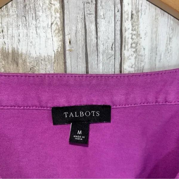 Talbots Purple Embroidered Floral Split Neck Tee •Medium - Image 5