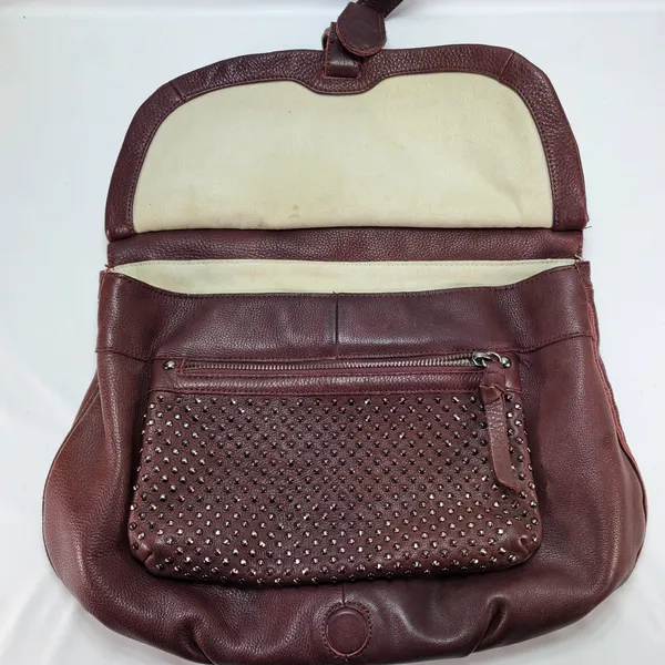 REVEL New York Studded Pebbled Leather Shoulder Bag Purse Brown Dark Red Y2K‎ - Image 5