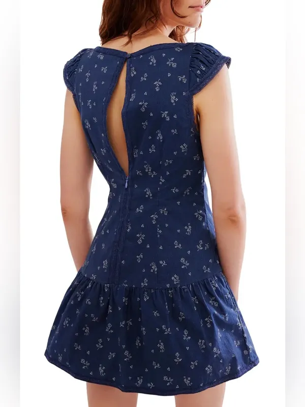 Free People Beasley Mini Dress in Navy Combo Floral - Image 2