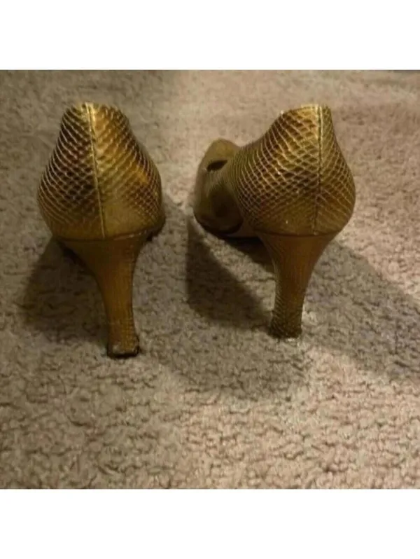 Vintage Escada Gold Metallic Snakeskin High Heel Shoes - Image 5