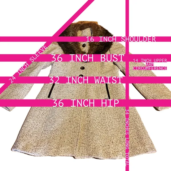 Vintage Circa 1980'S J. Marco Beige & Brown Wool & Fox Fur Collar Coat (S) - Image 14
