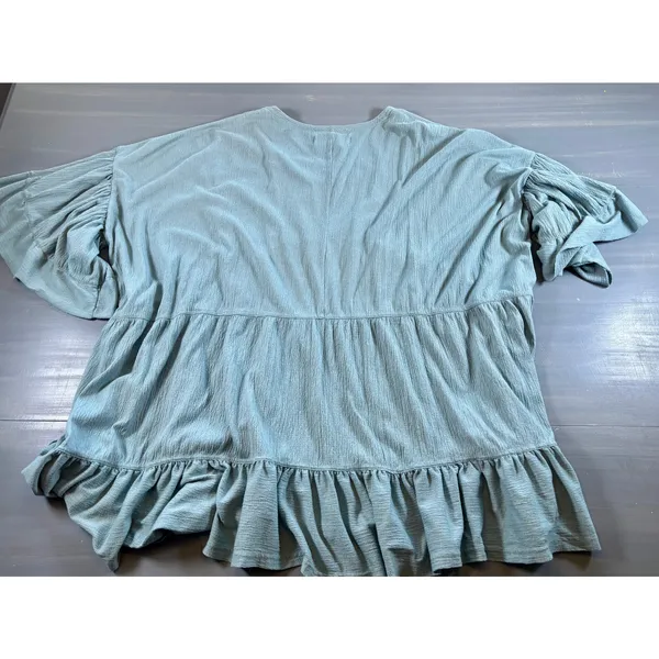 Free People Beach Mini Dress Bell Sleeve Ruffle Boho Cotton Womens Small - Image 5