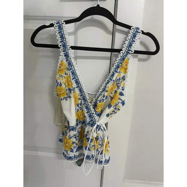 Farm Rio zuli floral lace-trimmed cotton top Small NEW - Image 2