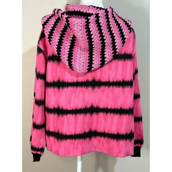Alice + Olivia Zip Hoodie Womens‎ S Pink Black Tie Dye Crochet Excellent CC102 - Image 3