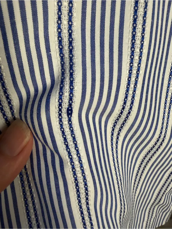 Alex Marie Blue and White Striped Puff-Sleeve Midi Dress - Image 10
