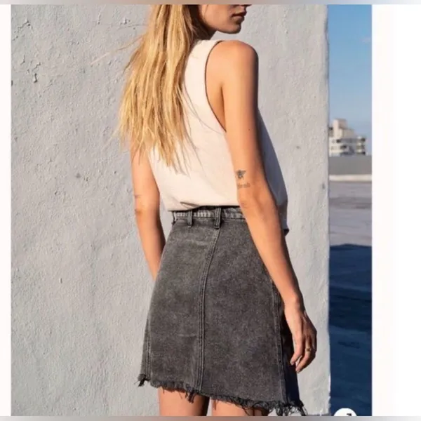 Free People We The Free Parker Wrap Mini Skirt Raw Hem Denim Black‎ Washed - Image 5